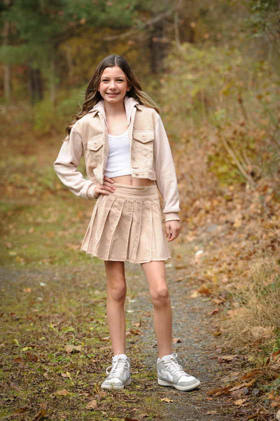 Tractr Girl Corduroy Combo Knit Crop Jacket - [product_category], Minx Boutique-Southbury