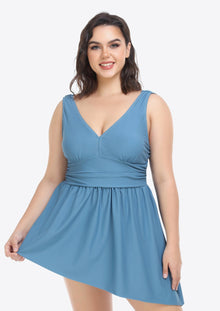  Plus Size Plunge Sleeveless Two-Piece Swimsuit, Minx Boutique-Southbury, [product tags]
