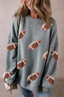  Sequin Football Round Neck Long Sleeve Sweatshirt, Minx Boutique-Southbury, [product tags]