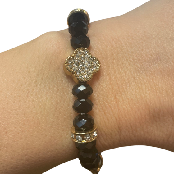 Black beaded bracelet with gold clover, Minx Boutique-Southbury