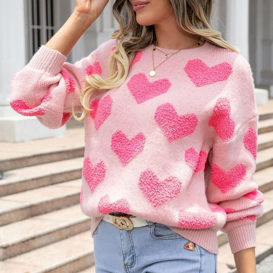Fuzzy heart pink knit sweater Valentine - [product_category], Minx Boutique-Southbury