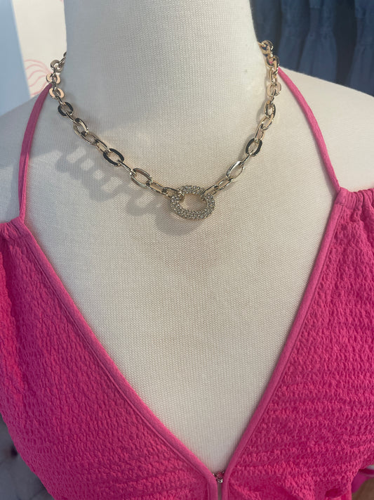 Gold rhinestone linked necklace
