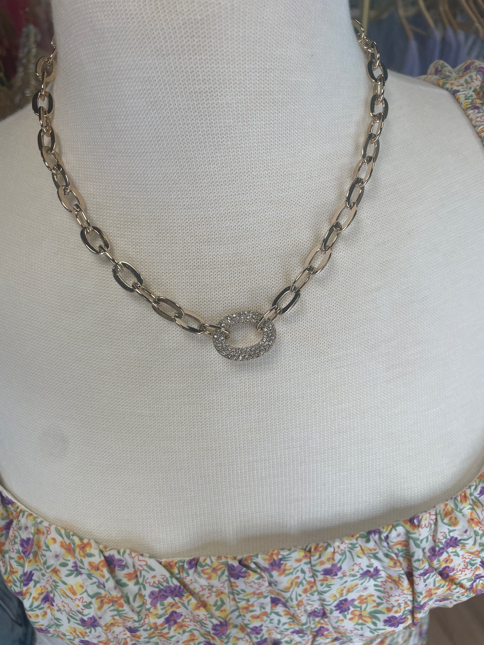 Gold rhinestone linked necklace