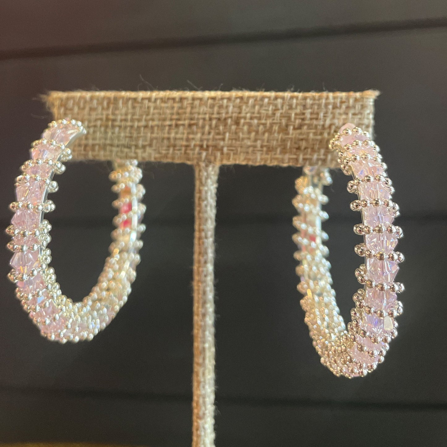 Pink Hoop wrapped with Silver beads