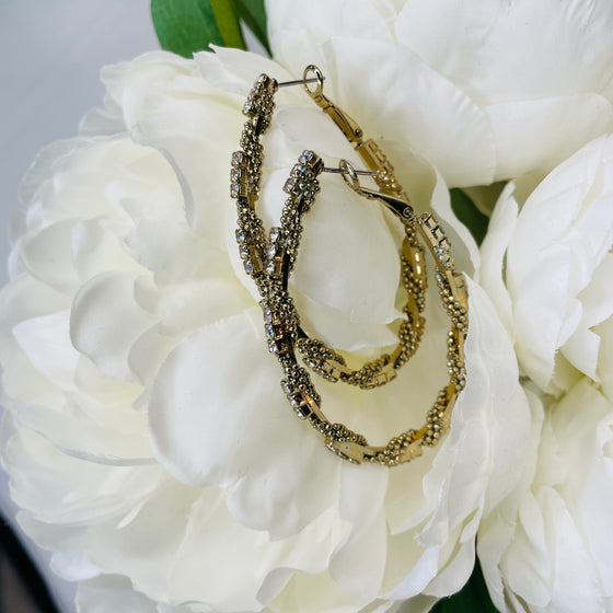 Gold Rope and Rhinestone Oval Hoop Earrings - [product_category], Minx Boutique-Southbury