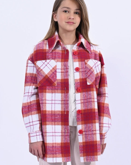 Girls Pink Checked Overshirt-Shacket - [product_category], Minx Boutique-Southbury