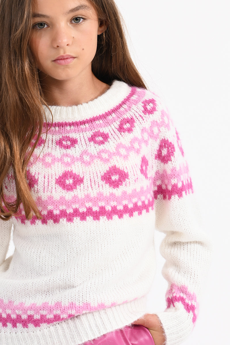 Mini Molly Fair Isle Sweater in Pink