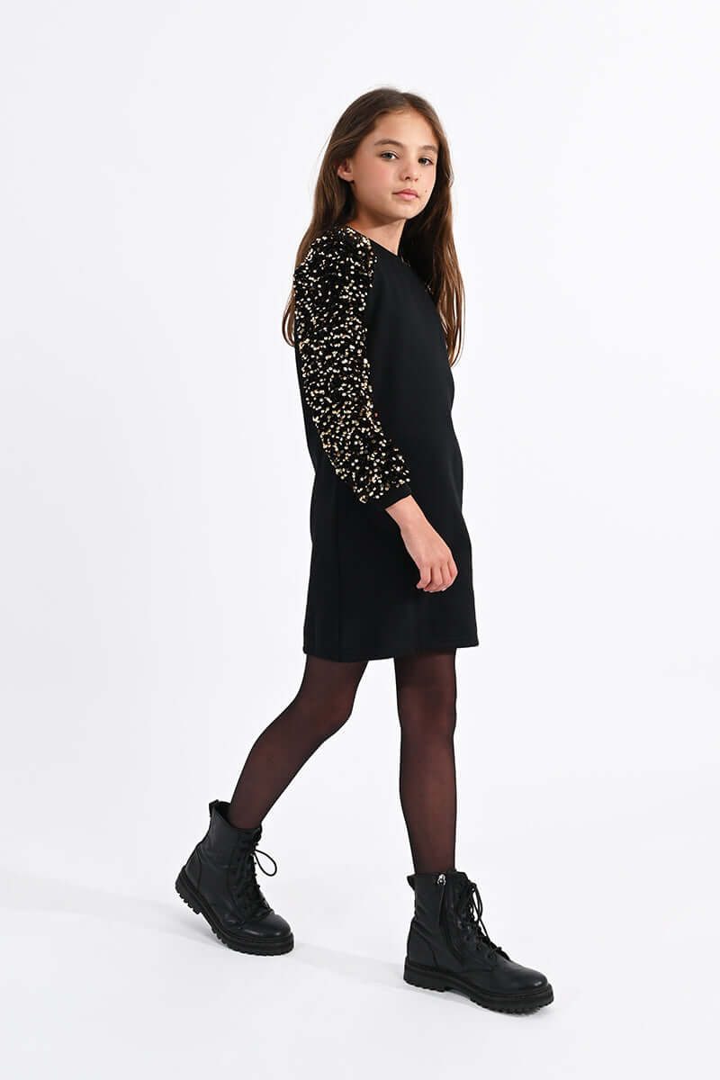 Mini Molly Girls Black Sequin Sweatshirt Dress