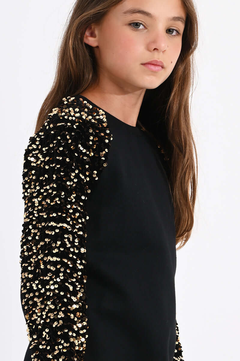 Mini Molly Girls Black Sequin Sweatshirt Dress