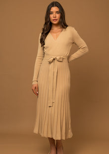  Camel V-Neck Sweater Midi Dress - [product_category], Minx Boutique-Southbury