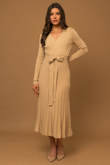 Camel V-Neck Sweater Midi Dress - [product_category], Minx Boutique-Southbury
