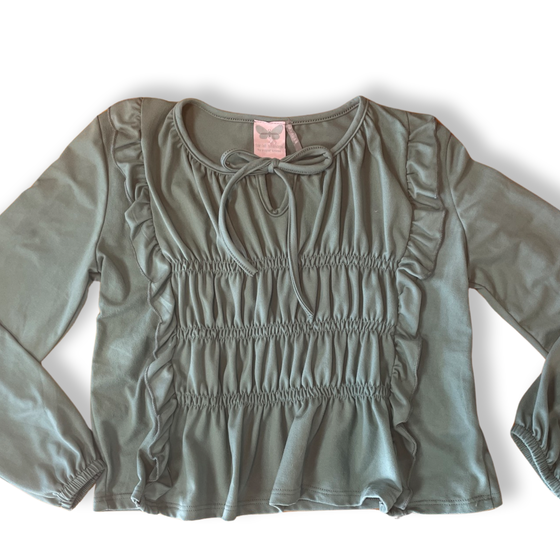Girls Olive Long Sleeve Smocked Top - [product_category], Minx Boutique-Southbury