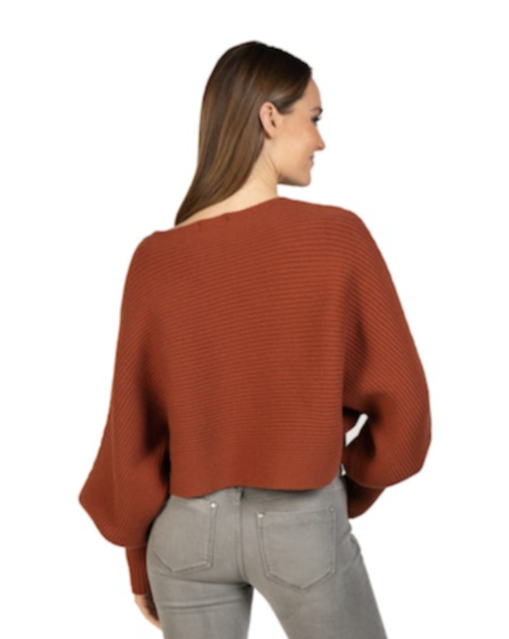 Love Token Cropped Ribbed Sweater in brick