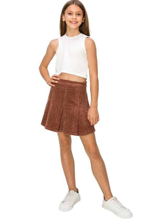 Tractr Girl Brown Corduroy Tennis Skirt - [product_category], Minx Boutique-Southbury