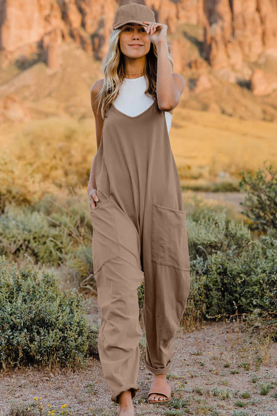 Double Take Full Size V-Neck Sleeveless Jumpsuit with Pockets, Minx Boutique-Southbury, [product tags]