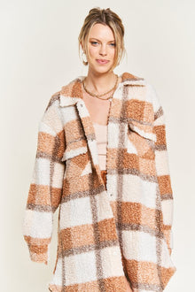  Brown Fuzzy plaid teddy jacket PLUS - [product_category], Minx Boutique-Southbury