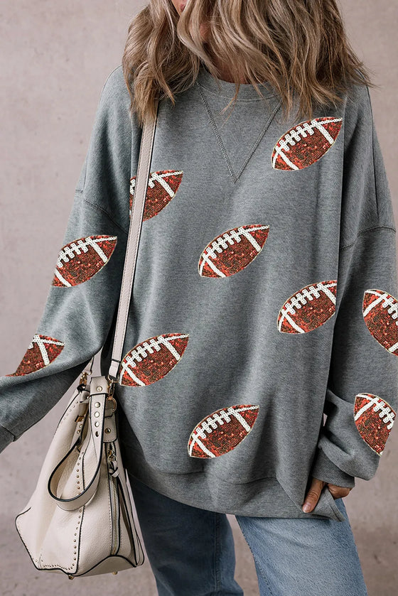 Sequin Football Round Neck Long Sleeve Sweatshirt, Minx Boutique-Southbury, [product tags]