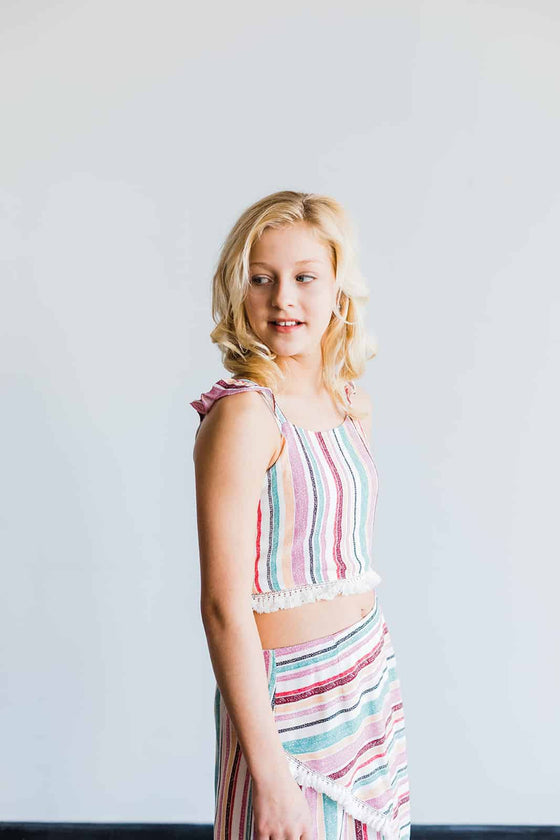 Stripe crop top with tassel trim, Minx Boutique-Southbury, [product tags]