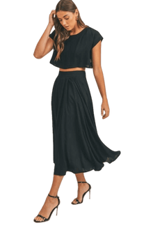  High Waisted Black Flowy Midi Skirt - [product_category], Minx Boutique-Southbury