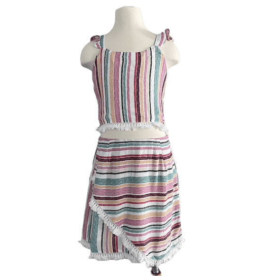 Girls Stripe Skirt with Tassel Trim - [product_category], Minx Boutique-Southbury