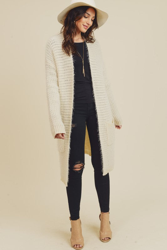Cream Knitting Detail Cardigan with Side Pockets Small Clothing