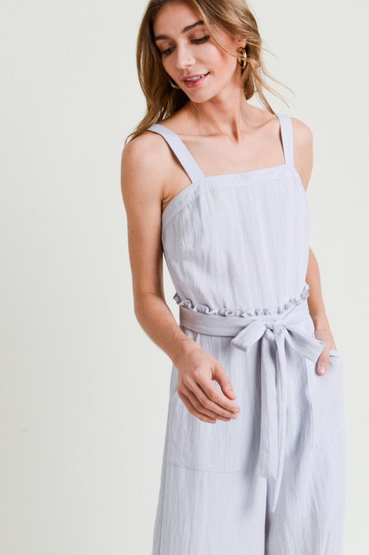 Periwinkle Tank Ankle Jumpsuit with Frill Waist Large Dress