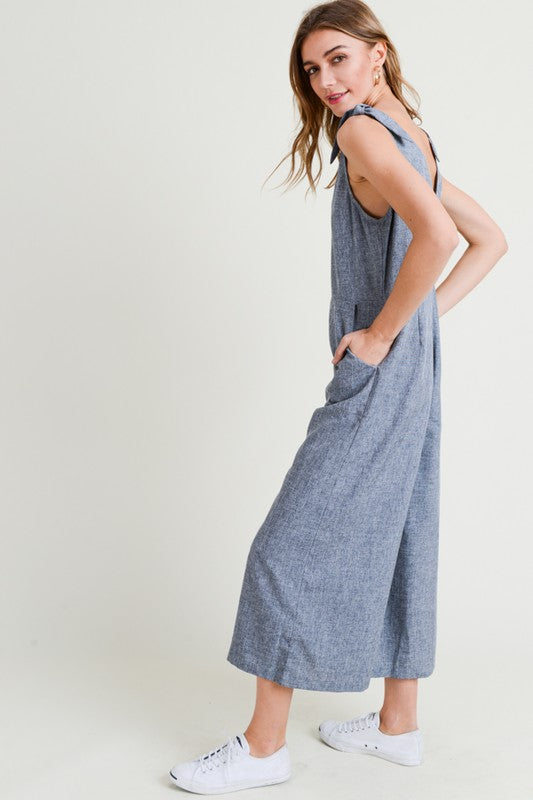 Blue Wide Leg Cropped Jumpsuit - [product_category], Minx Boutique-Southbury