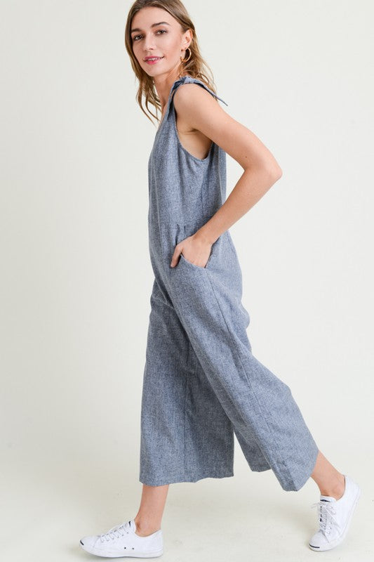 Blue Wide Leg Cropped Jumpsuit - [product_category], Minx Boutique-Southbury