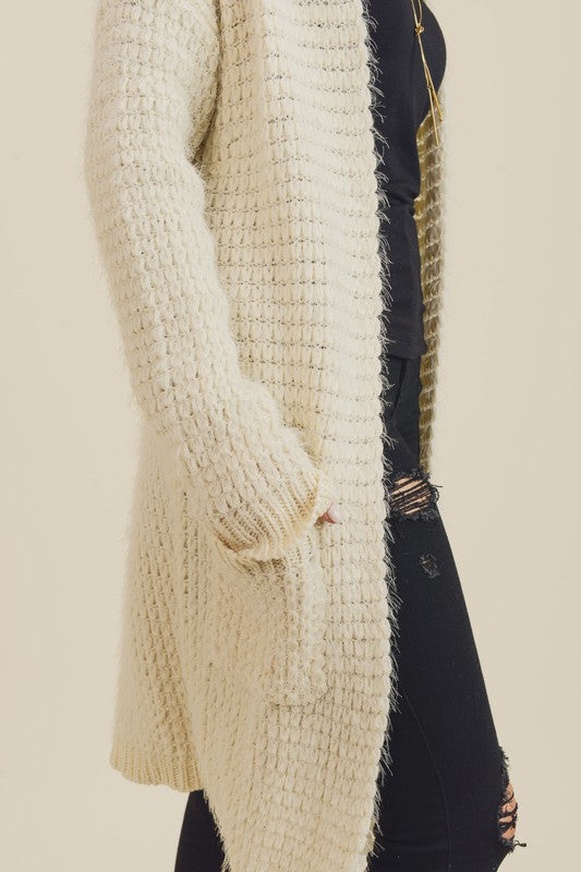 Cream Knitting Detail Cardigan with Side Pockets Clothing