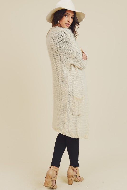 Cream Knitting Detail Cardigan with Side Pockets Clothing