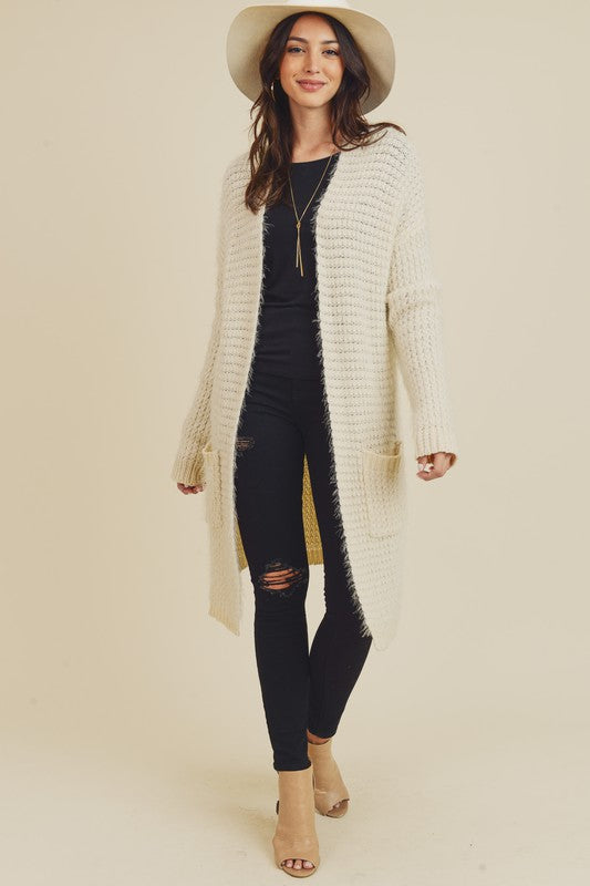 Cream Knitting Detail Cardigan with Side Pockets Clothing