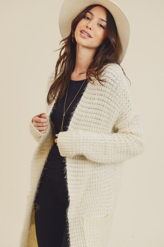 Cream Knitting Detail Cardigan with Side Pockets Clothing