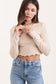 Ruffle Edge Ribbed Long Sleeve Crop Top Peach Large Top