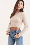 Ruffle Edge Ribbed Long Sleeve Crop Top - [product_category], Minx Boutique-Southbury