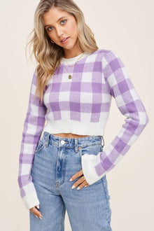  Plaid Lavender Cropped Sweater Top - [product_category], Minx Boutique-Southbury