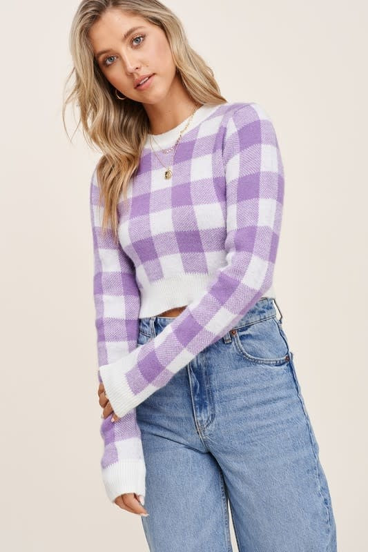 Lavendar Checker Crop Sweater Large Clothing