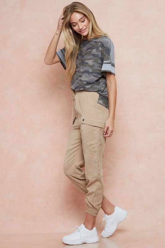 Women's Tan Lightweight Cargo Pocket Jogger Pants