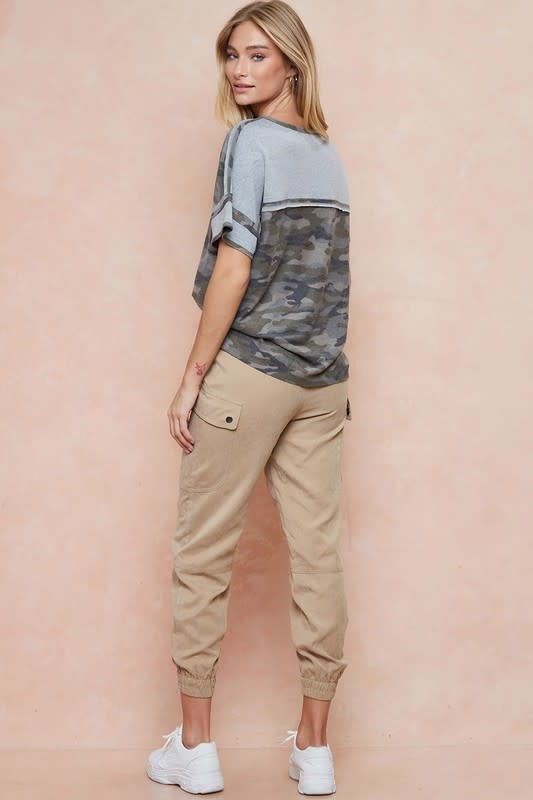 Women's Tan Lightweight Cargo Pocket Jogger - [product_category], Minx Boutique-Southbury