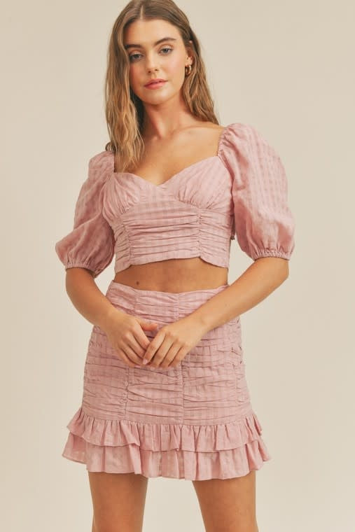 Pink Sweetheart Ruched Crop Top Shirt