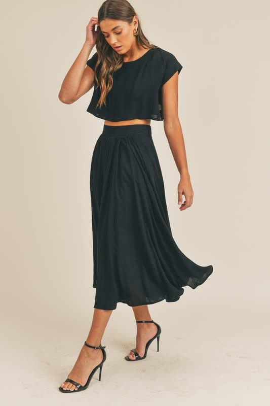 Black Flowy Midi Skirt Medium Clothing