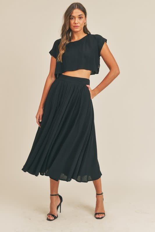 Black Flowy Midi Skirt Small Clothing