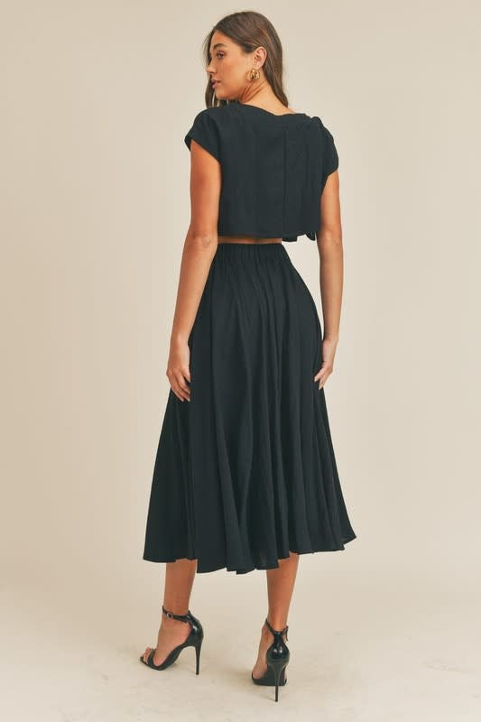 Black Flowy Midi Skirt Large Clothing