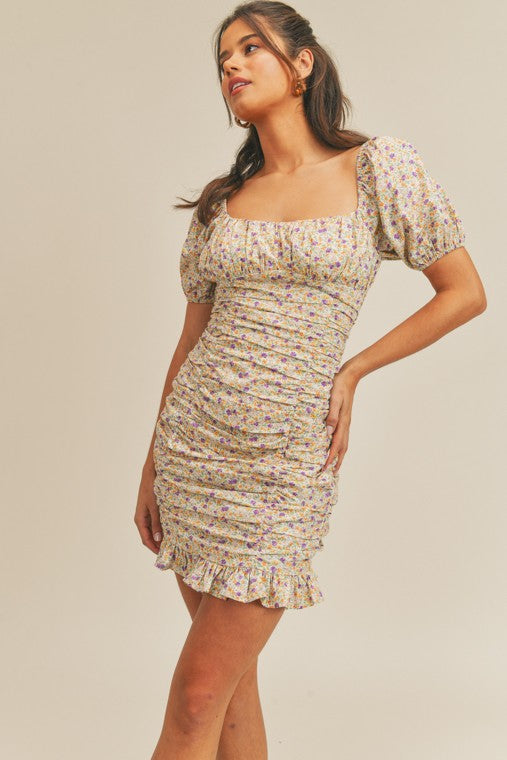 Floral Print Ruched Ruffle Mini Dress - [product_category], Minx Boutique-Southbury
