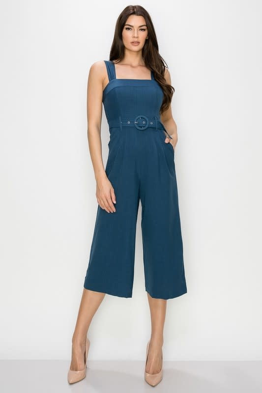 Adelyn Rae Blue Tank Woven Romper with Belt X Small Romper