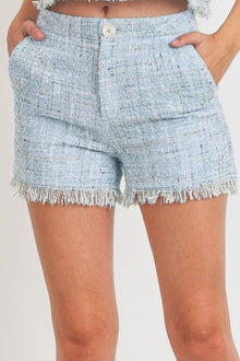  Blue Tweed Raw Hem Shorts - [product_category], Minx Boutique-Southbury