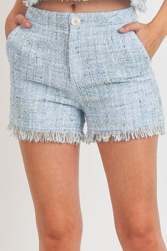 Blue Tweed Raw Hem Shorts - [product_category], Minx Boutique-Southbury