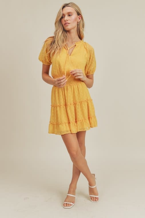 Yellow Polka Dot Textured Mini Dress Dress