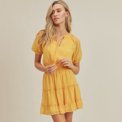 Yellow Polka Dot Textured Mini Dress Dress