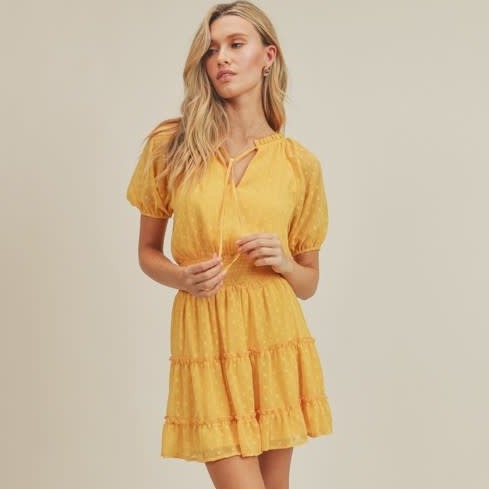 Yellow Polka Dot Textured Mini Dress - [product_category], Minx Boutique-Southbury