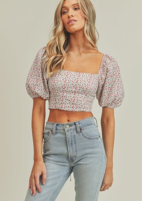 Lace Back Floral Print Crop Top Top